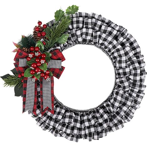 Couronne De Noël - Cadre En Jute Et Tissu À Carreaux Buffalo - Branches De Pin Réalistes - Baies Rouges - Ruban Décoratif - Diamètre 40 Cm (1/5)