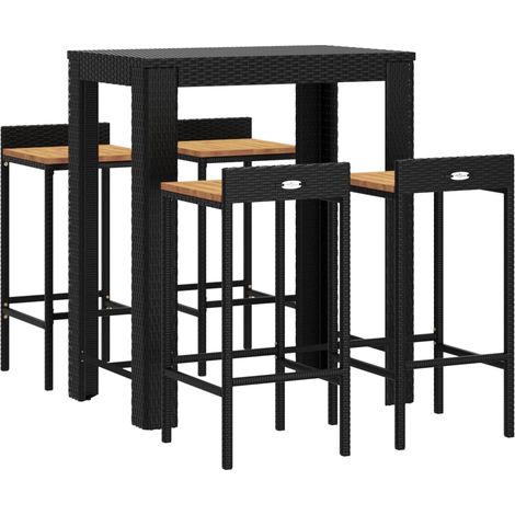 Conjunto de bar de jardín muebles de exterior terraza 5 piezas ratán sintético negro/madera maciza de acacia 020013485 (1/5)