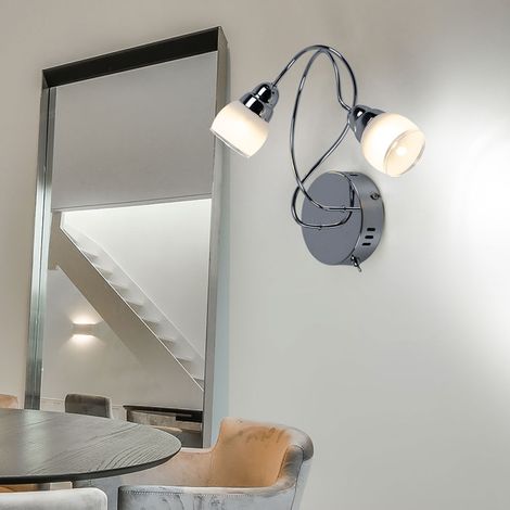 Spotlampe Wandleuchte Wandlampe Wohnzimmerlampe Schlafzimmerleuchte, 2 flammig, Metall Glas chrom satiniert, 2x LED 5W 450Lm warmweiß, BxH 35 x 30 cm