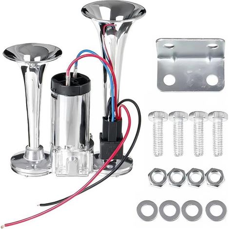 Bocina de aire para coche de 12 V y 600 dB - Doble bocina - Plateada