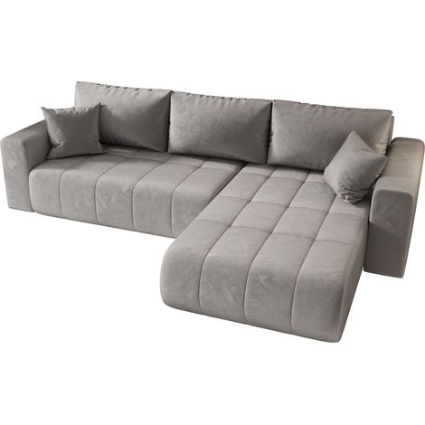 Canapé d'angle convertible en velours MILO angle droit-Gris clair-angle droit (1/5)