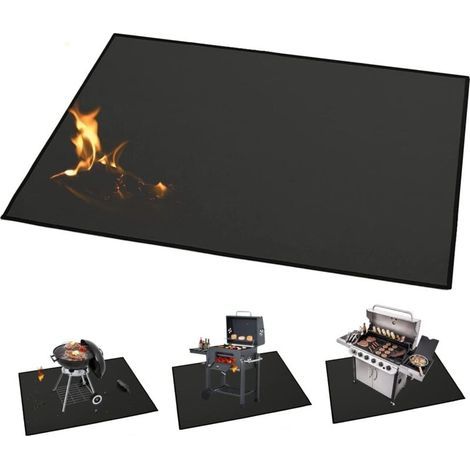 Large mat (165 × 99 cm) for charcoal barbecues, stoves, smokers, and gas grills. Protects terraces and patios, fire-retardant, ideal for indoor fireplaces. (1/4)