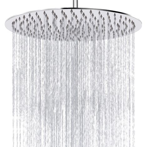 Pommeau de Douche à Effet Pluie à Haut Débit en Acier Inoxydable, Support Mural et Plafond Universel Pour Salle de Bain (30cm Chromée) (1/5)