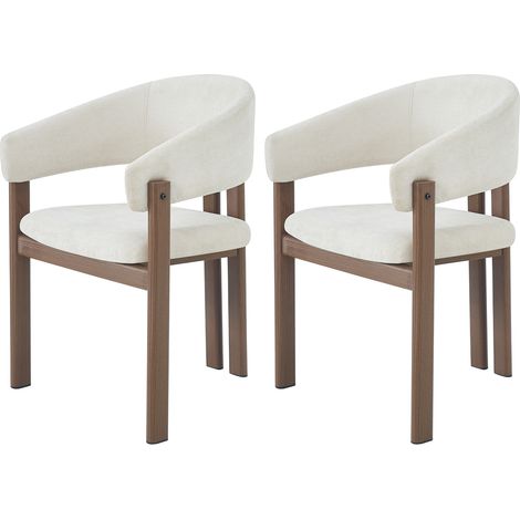 Lot de 2 chaises de salle à manger, chaises en métal aspect bois, couleur bois de noyer, avec accoudoirs, tissu en lin respirant (1/5)