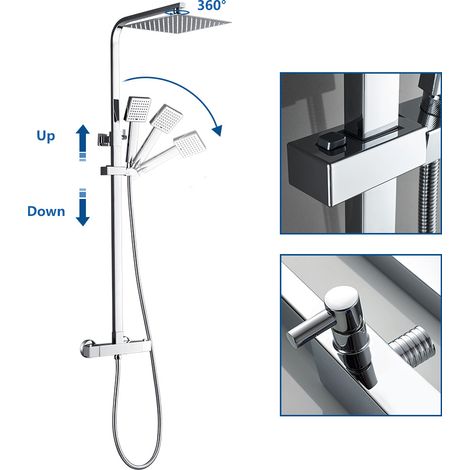 Auralum Columnas de Ducha Chrome , Columnas de ducha con mezclador termostático de acero inoxidable - Conjunto de ducha con cabezal de ducha de 10 pulgadas y sistema de ducha de mano (1/5)