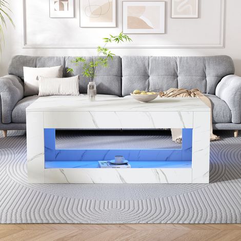 Tavolino LED 100,5x50,5x50 cm bianco con contenitore, soggiorno moderno FloraGrace (1/5)