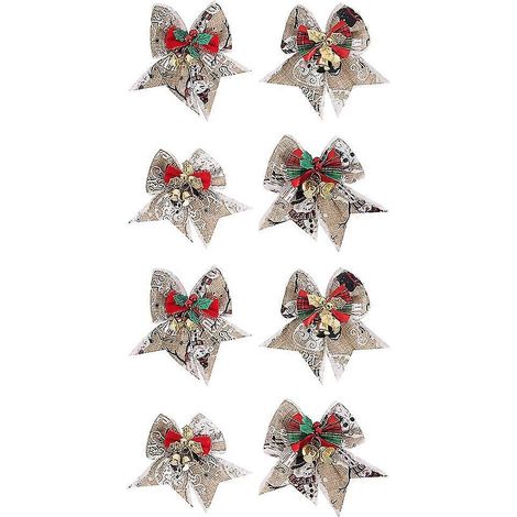 Paquete de 8 lazos navideños con cascabeles, para decoración navideña, decoración del hogar, decoración del árbol de Navidad. (1/5)