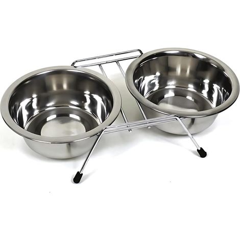 Set mit 2 Edelstahlnäpfen für Tiere – Rutschfeste Unterlage mit Gummifüßen – Katzen und kleine Hunde – 11 cm Durchmesser