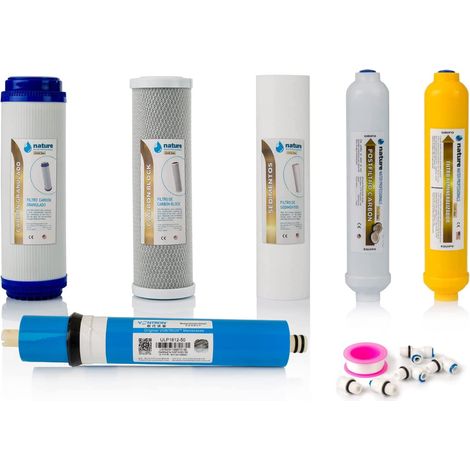 NATURE WATER PROFESSIONALS 5 confezioni di filtri a osmosi inversa Gold Line per osmosi inversa domestica e membrana Vontron 50GPD - Filtri a osmosi inversa a 6 stadi Include connettori, tee e teflon (1/4)