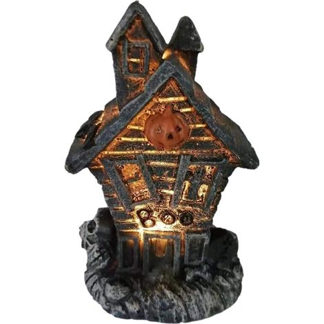 Maisonnette Hantée Miniature Effrayante pour Halloween Sculpture Lumineuse  Figurine Maison Halloween pour Décoration de Fête Salon Chambre Bureau