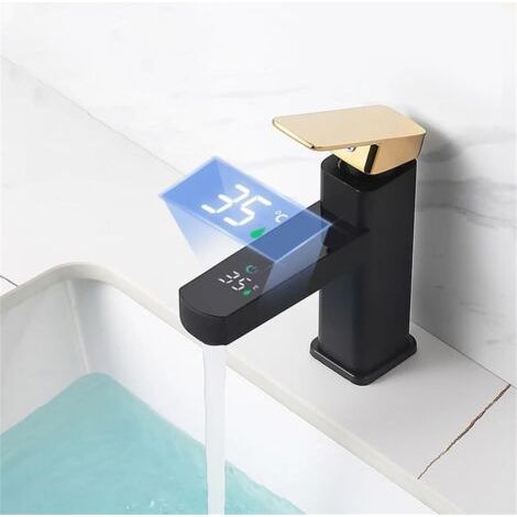 Robinet de lavabo avec affichage numérique de la température à LED, mitigeur de salle de bain Or noir