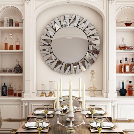 Specchio Decorativo con Cristalli da Parete Ingresso Rotondo 80cm