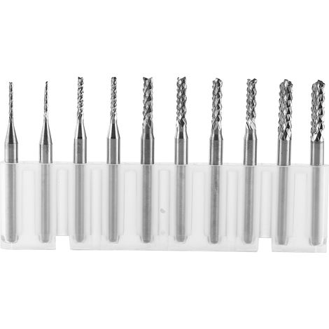Jeu de 10 fraises carbure monobloc, forets de gravure et fraises à défoncer, diamètres 1,0 à 3,0 mm, coupe nette, outillage professionnel. (1/5)