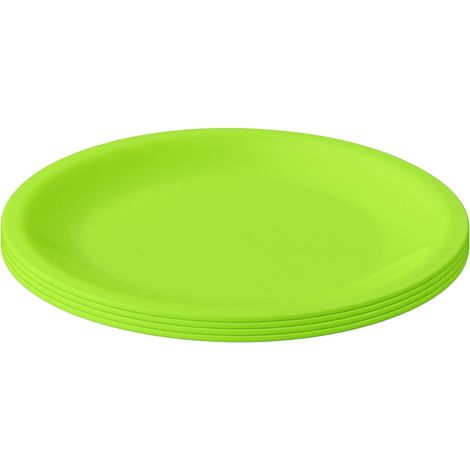 Lot de 4 assiettes en plastique, vert clair, Ø 23,5 cm, plates, incassables, réutilisables, passent au micro-ondes et au lave-vaisselle, sans BPA, camping, pique-nique, fête (1/5)