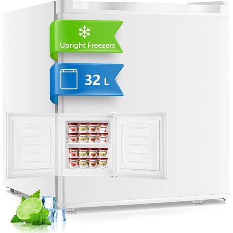 Congélateur 32 L, Thermostat réglable sur 7 niveaux, Porte réversible, -22 °C, 43 dB, blanc, FORHERE