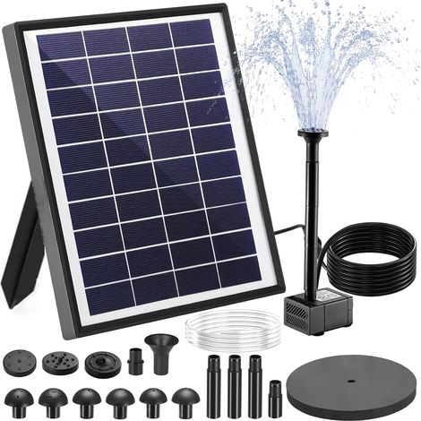 6,5W Fontaine Solaire, Pompe à Eau Solaire, avec Tuyau d'eau de 1 m, Câble de 3,25 m, pour Bassins à Poissons, Petits Bassins, Cascades, Pots de Fleurs, Fontaines Décoratives (1/5)