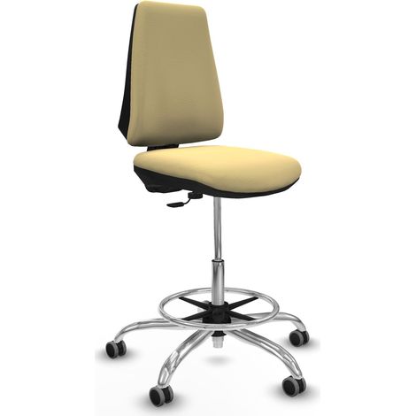 Taburete Elche CP similpiel crema base cromada ruedas 65mm engomadas