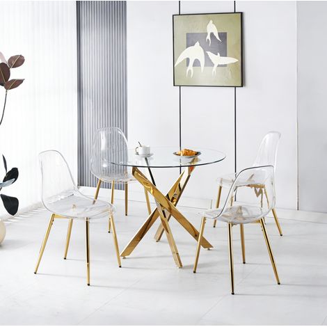 Conjunto mesa y 4 sillas comedor terciopelo OKMYHOME (1/5)
