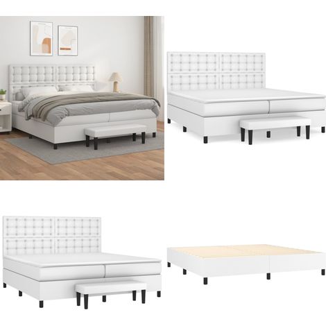 Sommier à lattes de lit avec matelas Blanc 200x200cm Similicuir - Sommier à lattes - Matelas à ressorts ensachés (1/5)
