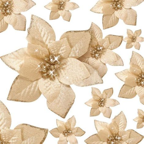 Fleur Artificielle Poinsettia - 36 Pièces avec Clips - 3 Tailles (10 cm 15 cm 22 cm) - Décoration de Sapin de Noël Guirlande Couronne - Pour Fêtes et Célébrations (1/5)