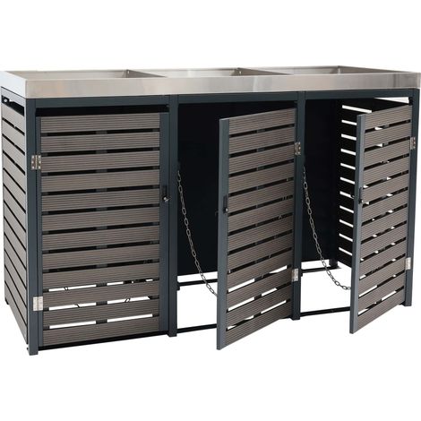 3er Mülltonnenverkleidung HHG-618, Mülltonnenbox mit Pflanzkasten, 124x200x84cm WPC Edelstahl 107kg anthrazit