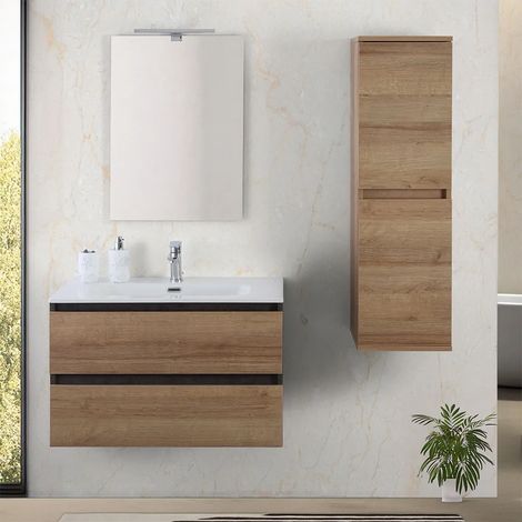 Mobile bagno sospeso 80 cm ossido e rovere con cassetti soft-close Kleo (1/5)