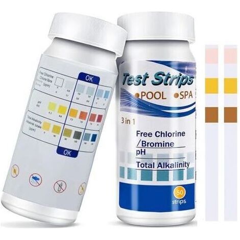 50 Bandelette Piscine,Bandelettes Test,3 en 1 pour Piscine,Chlore et pH,Bandelettes de Test 3 en 1 pour Spa,pH et Chlore Résiduel CI,Testeur Chimique Précis,Papier de Test de Dureté de l'eau (1/4)