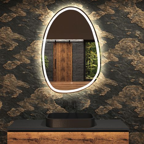 Miroir de salle de bain LED - Miroir 94x124cm asymétrique - Fonction anti‑buée - Bland Froid - (SFLA223) (1/5)