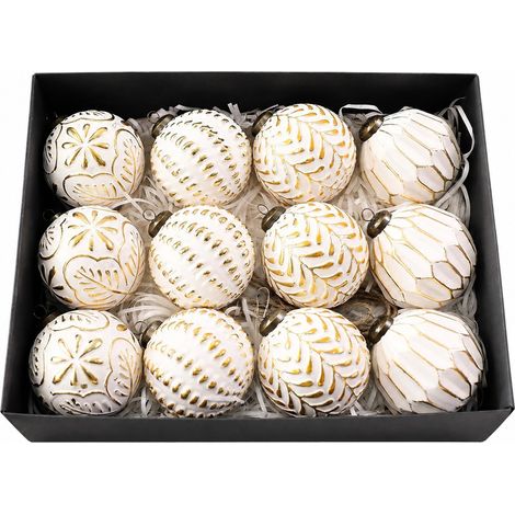 Boules de Noël dorées, lot de 12, pour décorer votre sapin pendant les fêtes. (1/2)