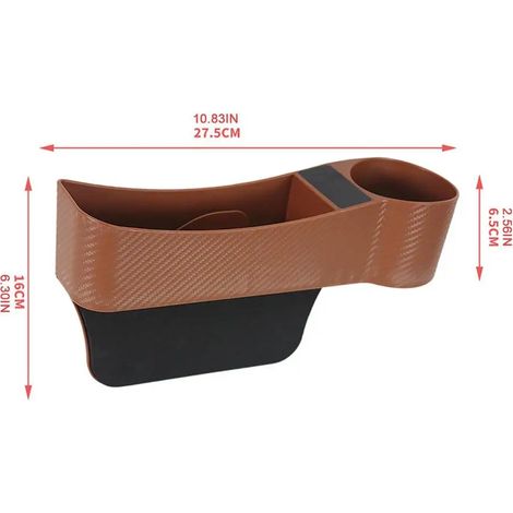 Boîte de rangement pour voiture (marron) en cuir PU antidérapant, multifonctionnelle et résistante à l'usure, avec trou de chargement, pour combler l'espace entre les sièges. (1/5)