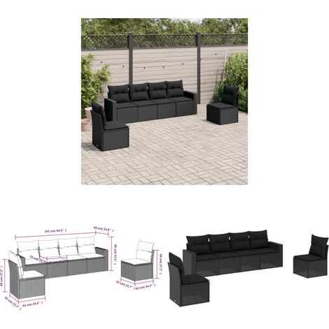 6-tlg. Garten-Sofagarnitur mit Kissen Schwarz Poly Rattan - Gartensorganisation - Outdoor Möbel - Gartenlounge - Lounge Set - Rattan Sofa - Home & Living (1/3)