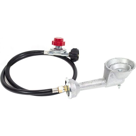 Brûleur en fonte haute performance offrant une chaleur puissante et constante, idéal pour la cuisine en extérieur, avec régulateur et tuyau inclus. Pour terrasse, jardin, camping, noir. (1/5)