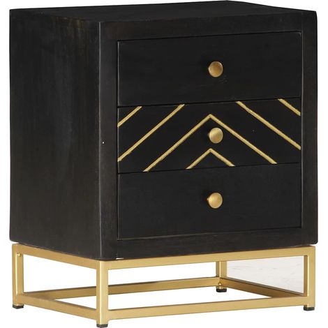 Maison Exclusive - Table de chevet Noir et doré 40x30x50cm Bois de manguier massif (1/5)