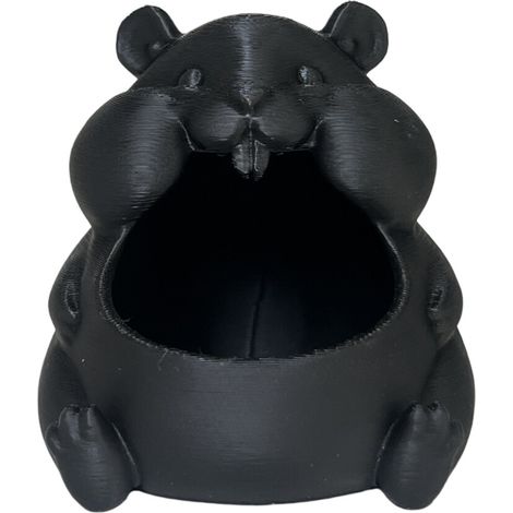 Adorabile ciotola in plastica piatta con disegno di un criceto - Nera