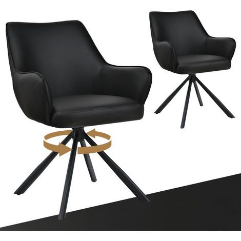 Bon Furni Similicuir Chaise de salle à manger Noir, Lot de 2, pivotante 360°, ergonomique avec coussin à ressorts, fermeture éclair cachée et pieds réglables (1/5)