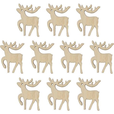 10 pièces de découpes en bois, étiquettes cadeaux de Noël à suspendre en forme de cerf, pendentif décoratif à fabriquer soi-même, accessoires de décoration avec corde en chanvre.-6.24.2cm (1/2)