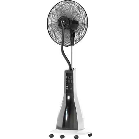 90-W-Ventilator mit Sprühfunktion, 125 cm Durchmesser, Rollen, Fernbedienung, Timer, 75°-Oszillation, neigbarem Kopf, Schwarz