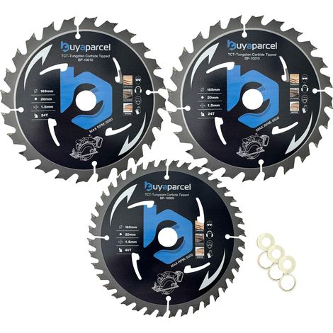 BAP Cordless Circular Saw Blade 3PK 165mm X 20 24 + 40 Teeth TCT Carbide Tipped (1/5)