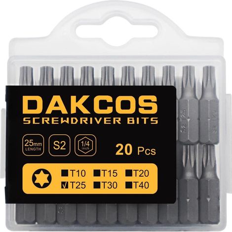 Torx Bits T25, 25mm Länge, S2 Stahl, 20 Stück, 1/4 Zoll Sechskantantrieb (1/4)