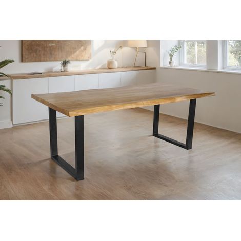 Esstisch Baumkante Akazie massiv eichenfarben 240 x 100 U-Gestell schwarz CALI (1/5)