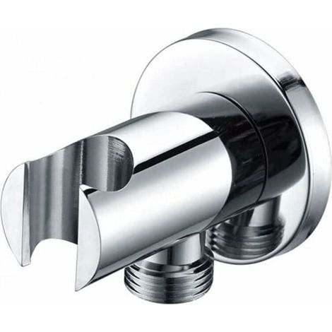 Support de douchette à main, coude de raccordement mural avec support de douche, support rond pour pommeau de douche, coude de douche universel avec support de douche/raccord (argent) (1/5)