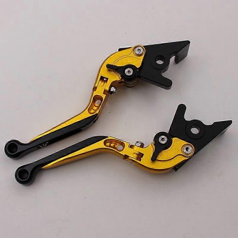 Compatible avec la moto Aprilia DORSODURO 900 : fixations en alliage d'aluminium pour tringle de frein et klaxon (dorées, 1 paire télescopique). (1/5)