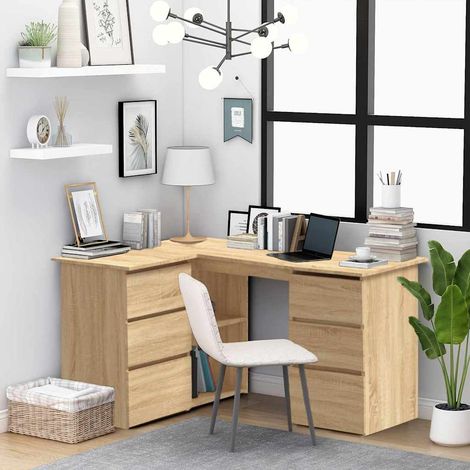 801092 vidaXL Corner Desk Sonoma Oak 145x100x76 cm Engineered Wood (1/5)