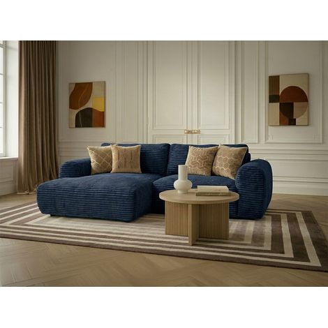 BOBOCHIC - Canapé d'angle compact convertible coffre LUCIEN gros côtelé doux Angle gauche  Bleu foncé