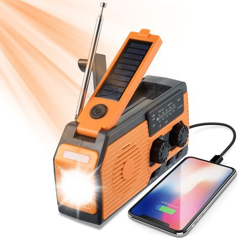 Radio d'urgence solaire à manivelle AM/FM - Batterie 5000 mAh - Lampe torche USB - Randonnée,camping,survie (1/5)