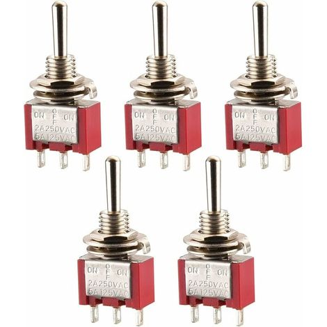 Mini interrupteur à bascule MTS-123, (ON)-OFF-(ON) SPDT, 3 broches, 2A 250V, 5A 120V, répertorié UR, 5 pièces (1/5)