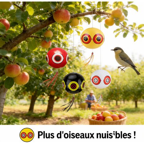 Lot de 6 Ballons anti-oiseaux noirs gonflables PVC 60 cm, yeux prédateurs, sticker laser, multifonction ballon de plage jardin ferme (1/4)