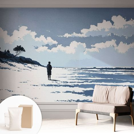 Papier peint intissé décoratif pour salon chambre et cuisine Facile à poser avec colle Silence de la plage 312x219 cm (1/5)