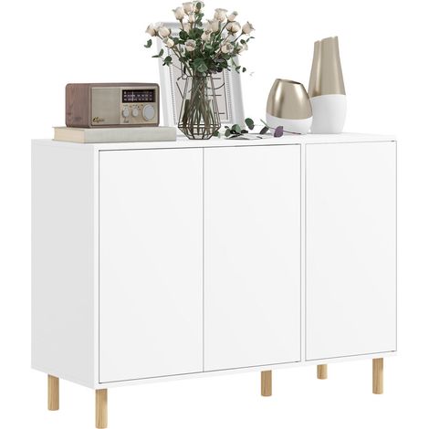 Optimisez votre rangement avec ce buffet blanc, 2 placards et 4 étagères réglables pour cuisine ou entrée (1/5)