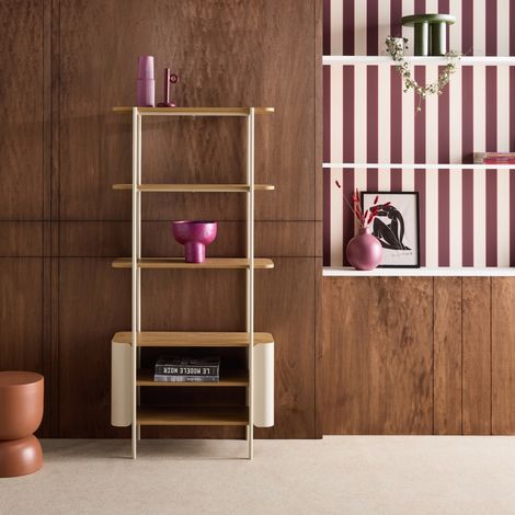 Etagère bibliothèque métal courbé et décor bois 6 niveaux beige - Molto